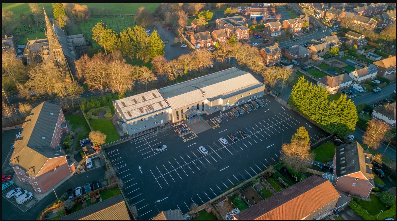 Aerial view of Ribble House and car park